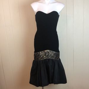 Vintage 80s 90s Strapless Velvet Prom Party Dress XS Formal Mermaid